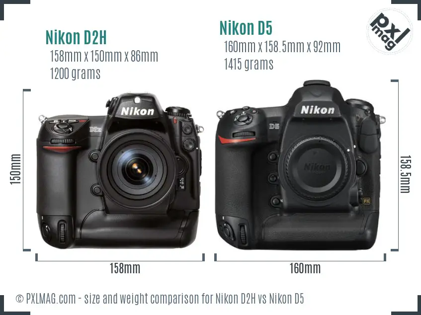 Nikon D2H vs Nikon D5 size comparison