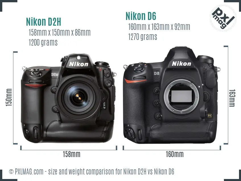 Nikon D2H vs Nikon D6 size comparison