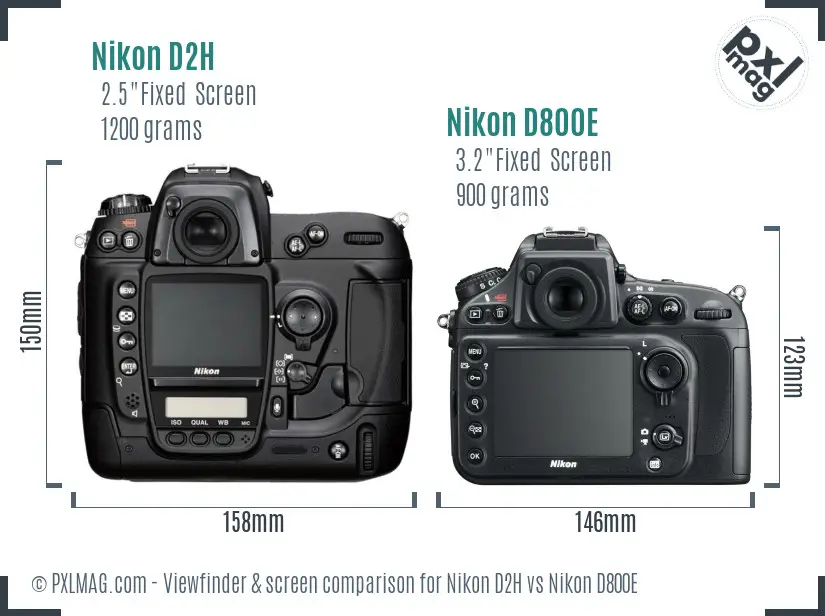 Nikon D2H vs Nikon D800E Screen and Viewfinder comparison