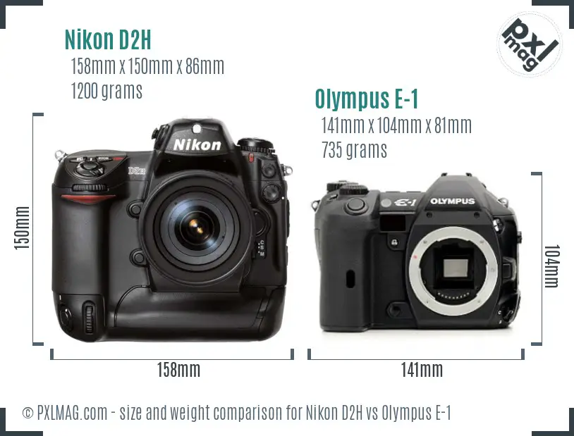 Nikon D2H vs Olympus E-1 size comparison