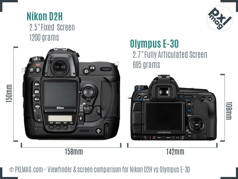 Nikon D2H vs Olympus E-30 Screen and Viewfinder comparison