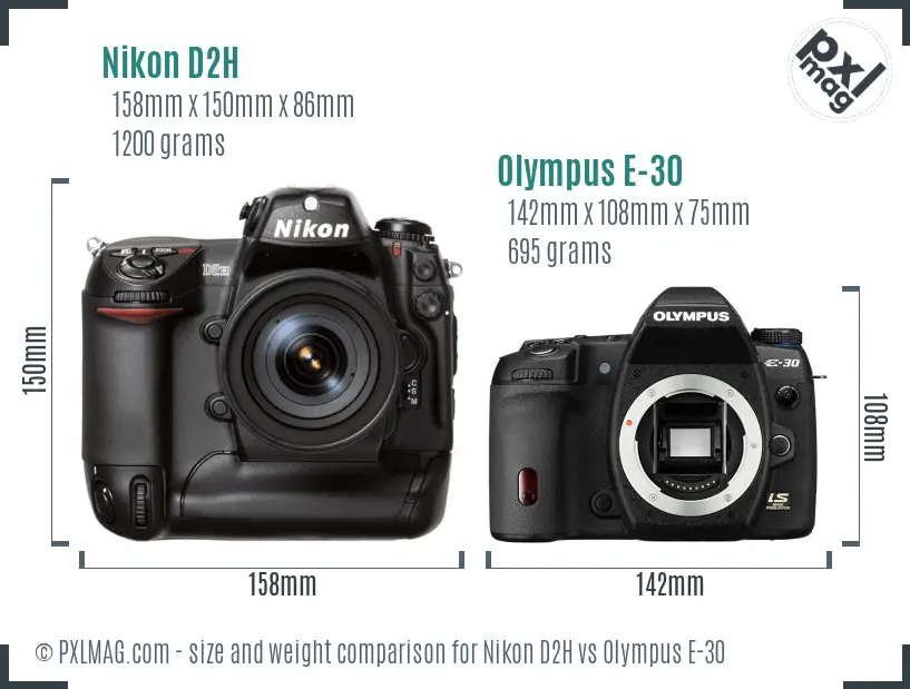 Nikon D2H vs Olympus E-30 size comparison
