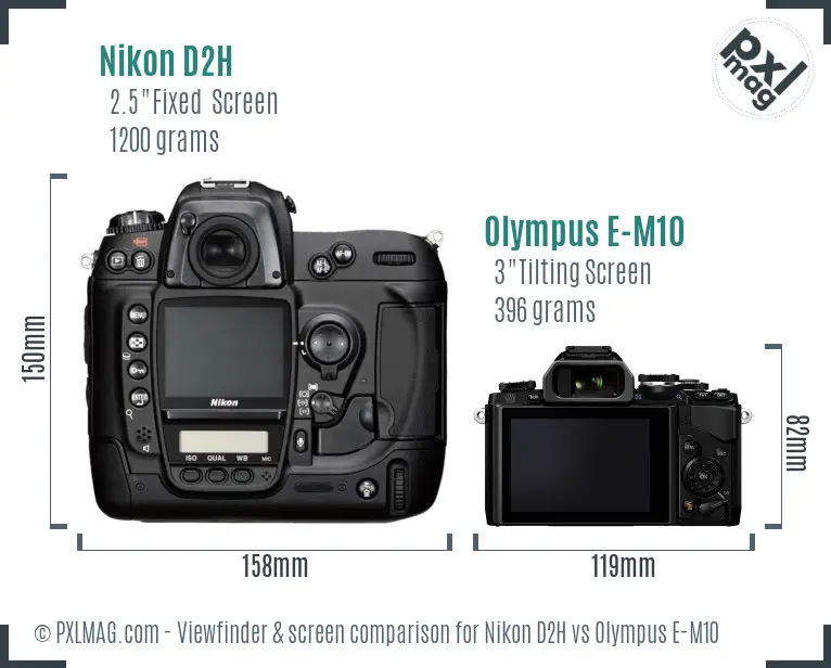 Nikon D2H vs Olympus E-M10 Screen and Viewfinder comparison