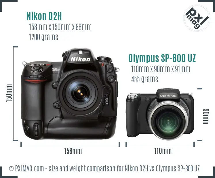 Nikon D2H vs Olympus SP-800 UZ size comparison