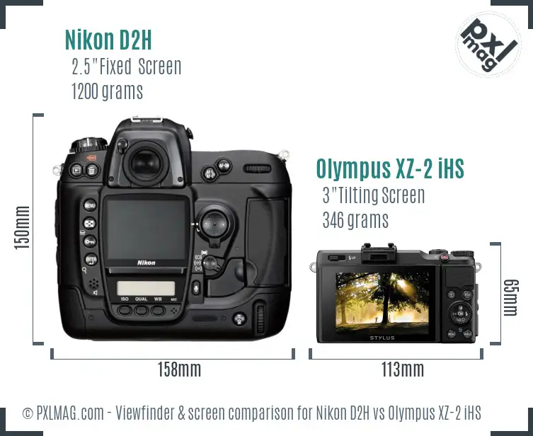 Nikon D2H vs Olympus XZ-2 iHS Screen and Viewfinder comparison