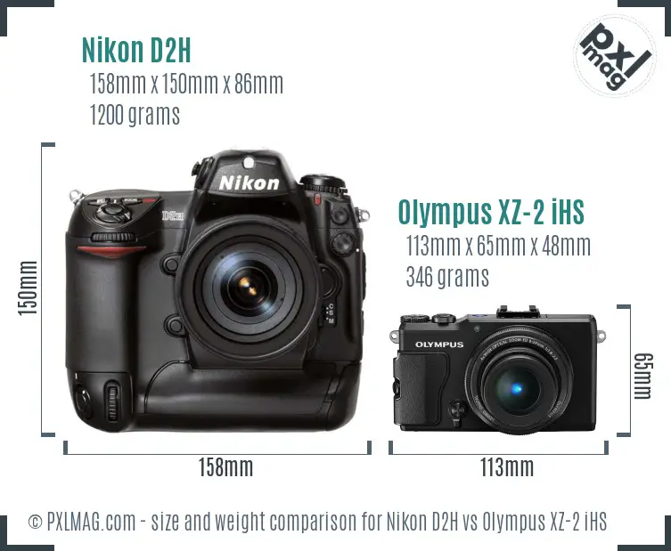 Nikon D2H vs Olympus XZ-2 iHS size comparison