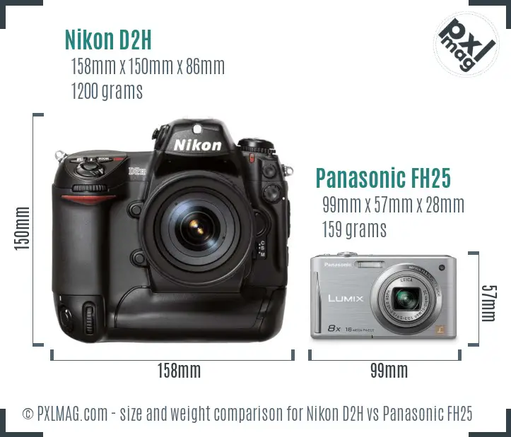 Nikon D2H vs Panasonic FH25 size comparison