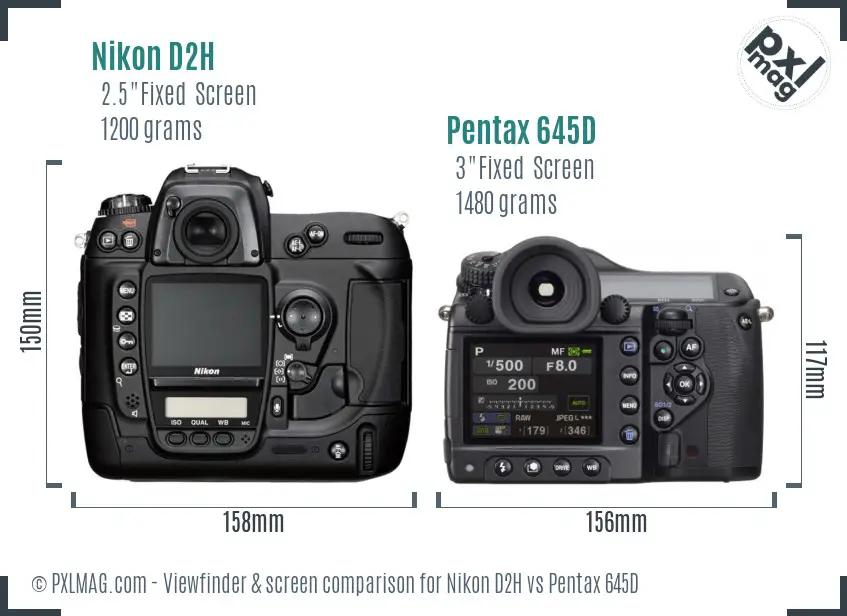 Nikon D2H vs Pentax 645D Screen and Viewfinder comparison