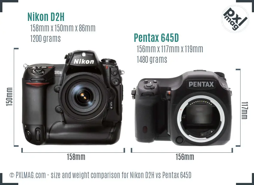 Nikon D2H vs Pentax 645D size comparison