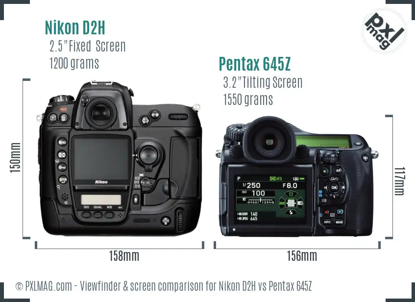 Nikon D2H vs Pentax 645Z Screen and Viewfinder comparison
