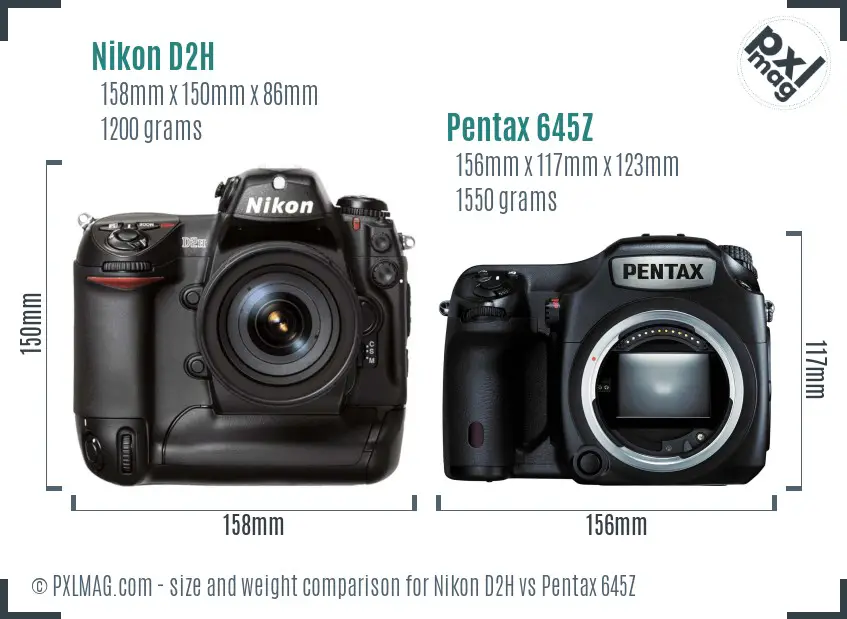 Nikon D2H vs Pentax 645Z size comparison