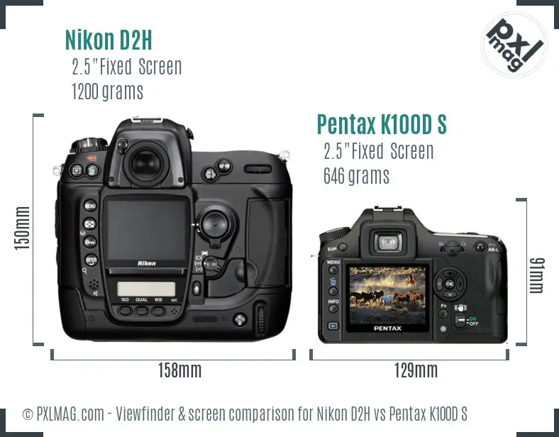 Nikon D2H vs Pentax K100D S Screen and Viewfinder comparison