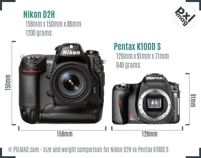 Nikon D2H vs Pentax K100D S size comparison
