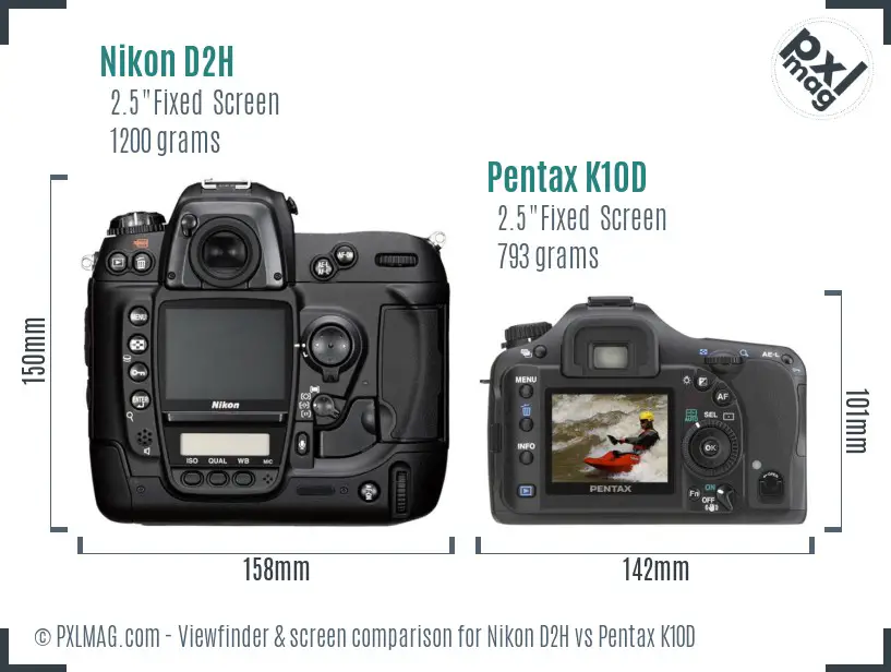 Nikon D2H vs Pentax K10D Screen and Viewfinder comparison