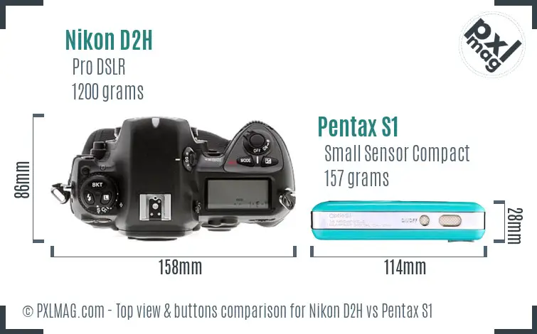 Nikon D2H vs Pentax S1 top view buttons comparison