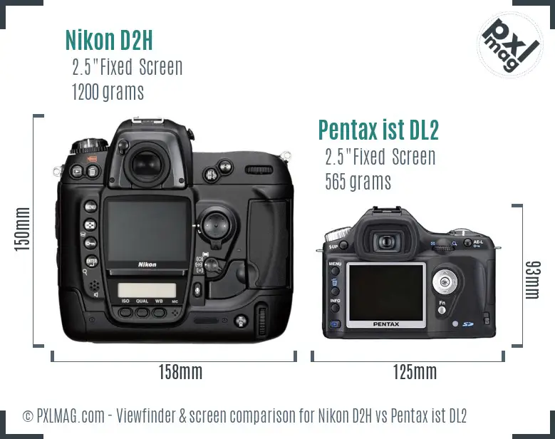 Nikon D2H vs Pentax ist DL2 Screen and Viewfinder comparison