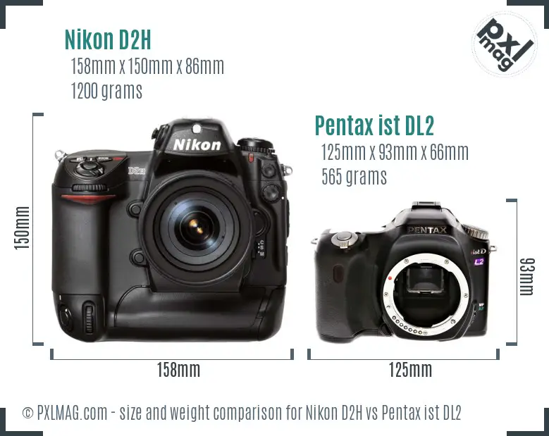 Nikon D2H vs Pentax ist DL2 size comparison