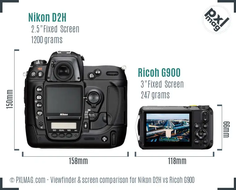 Nikon D2H vs Ricoh G900 Screen and Viewfinder comparison