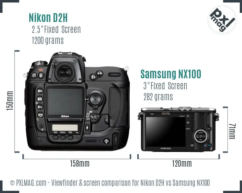 Nikon D2H vs Samsung NX100 Screen and Viewfinder comparison