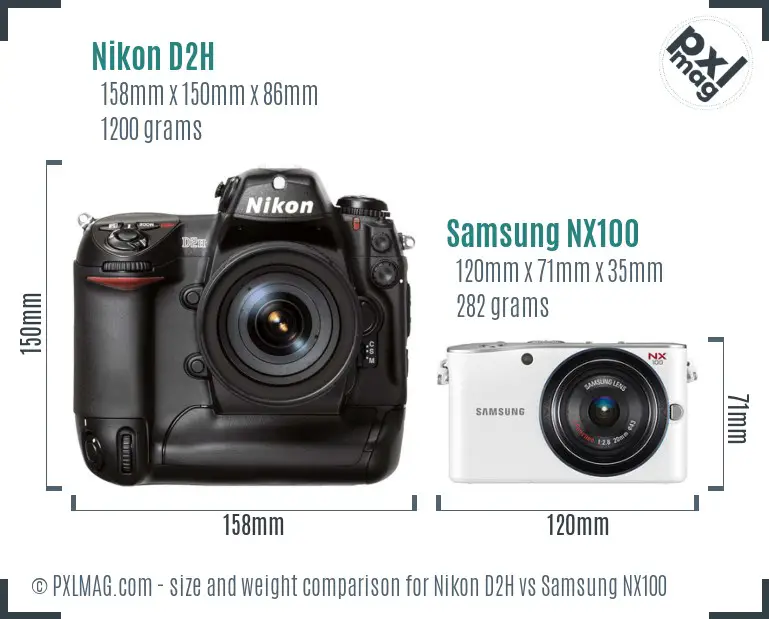 Nikon D2H vs Samsung NX100 size comparison