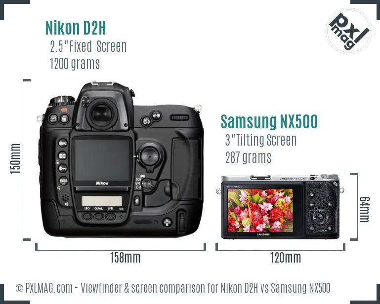 Nikon D2H vs Samsung NX500 Screen and Viewfinder comparison