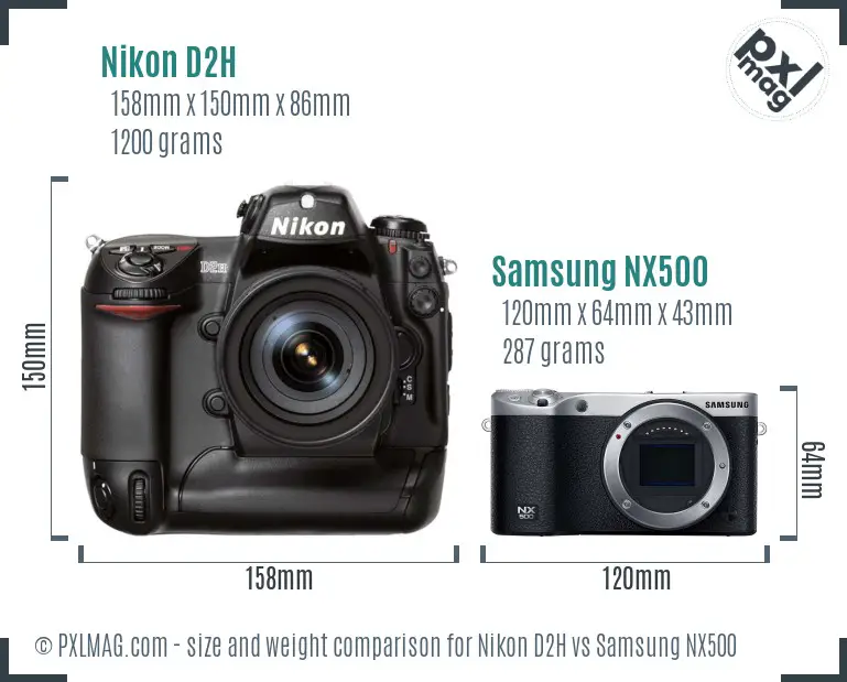 Nikon D2H vs Samsung NX500 size comparison