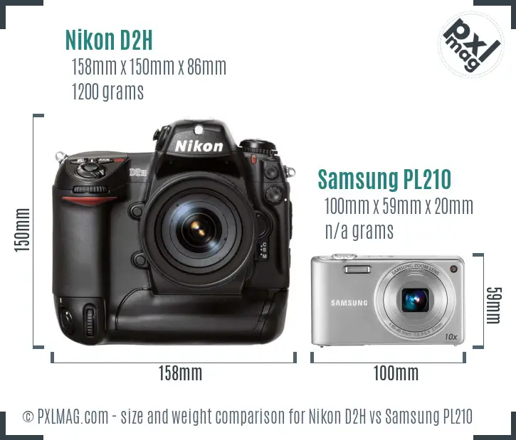 Nikon D2H vs Samsung PL210 size comparison