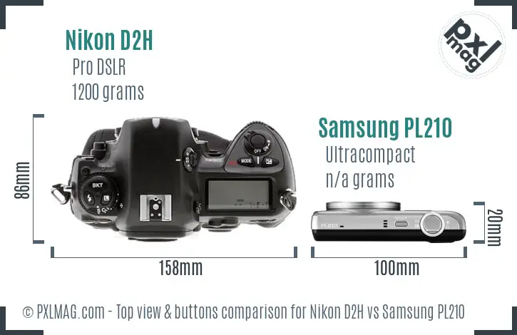 Nikon D2H vs Samsung PL210 top view buttons comparison
