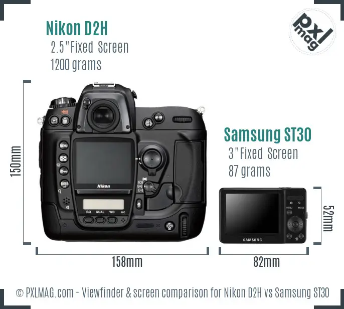 Nikon D2H vs Samsung ST30 Screen and Viewfinder comparison
