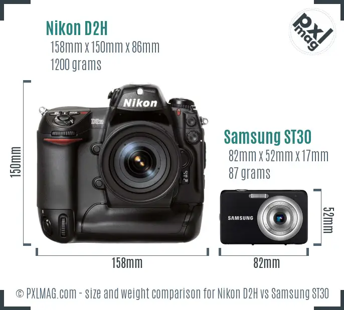 Nikon D2H vs Samsung ST30 size comparison