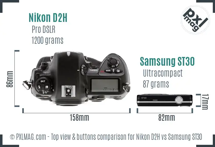 Nikon D2H vs Samsung ST30 top view buttons comparison