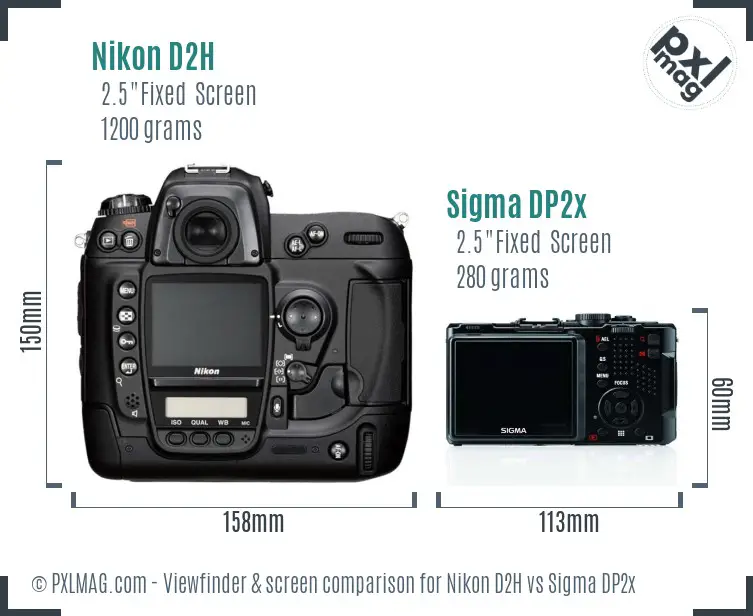 Nikon D2H vs Sigma DP2x Screen and Viewfinder comparison