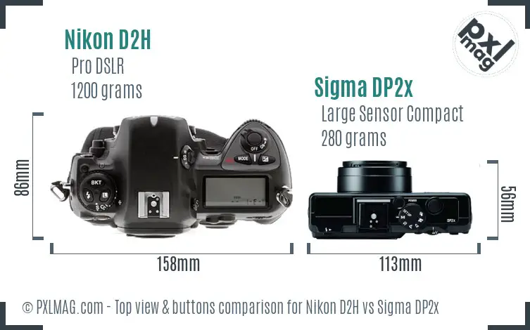 Nikon D2H vs Sigma DP2x top view buttons comparison