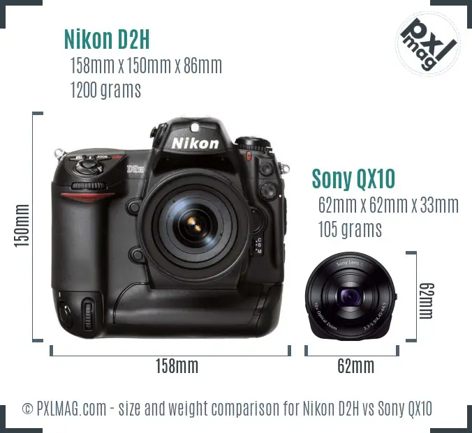 Nikon D2H vs Sony QX10 size comparison