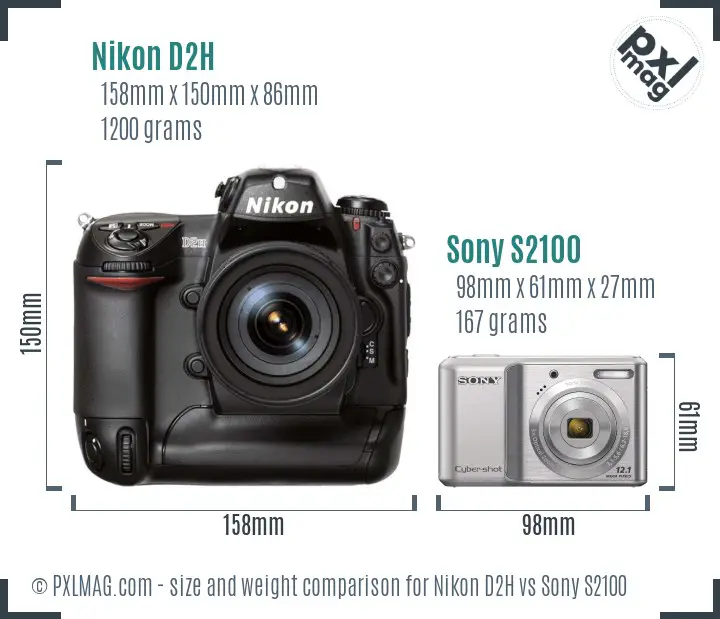 Nikon D2H vs Sony S2100 size comparison