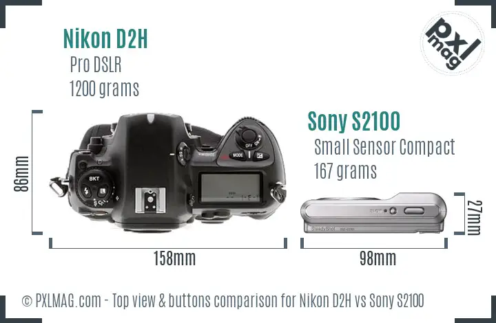 Nikon D2H vs Sony S2100 top view buttons comparison