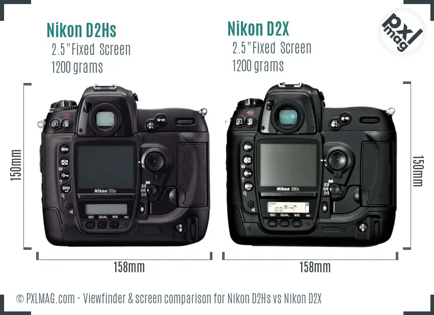 Nikon D2Hs vs Nikon D2X Screen and Viewfinder comparison