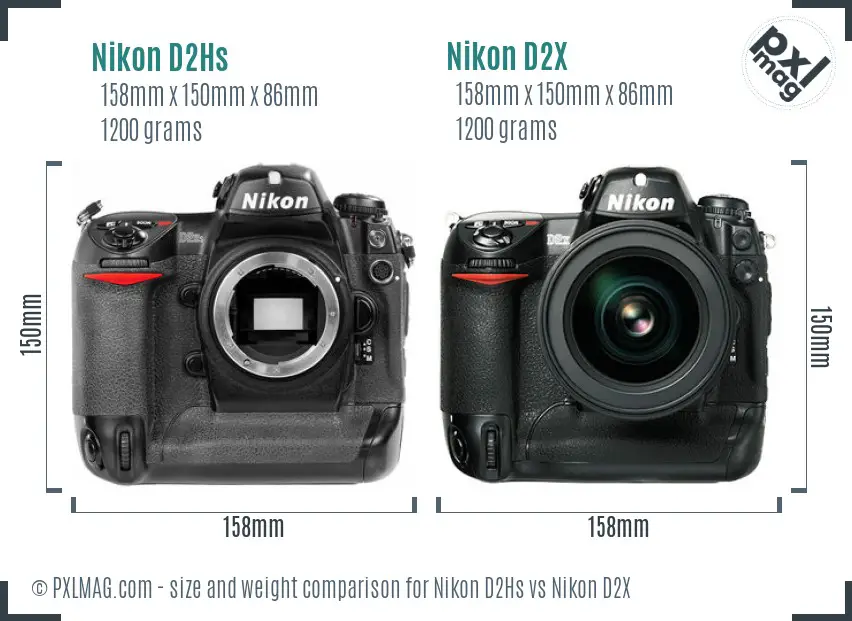 Nikon D2Hs vs Nikon D2X size comparison