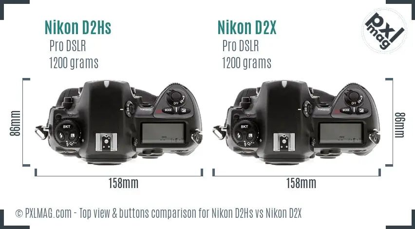 Nikon D2Hs vs Nikon D2X top view buttons comparison
