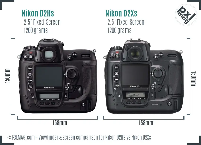 Nikon D2Hs vs Nikon D2Xs Screen and Viewfinder comparison