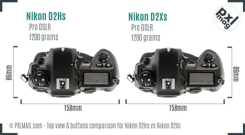 Nikon D2Hs vs Nikon D2Xs top view buttons comparison