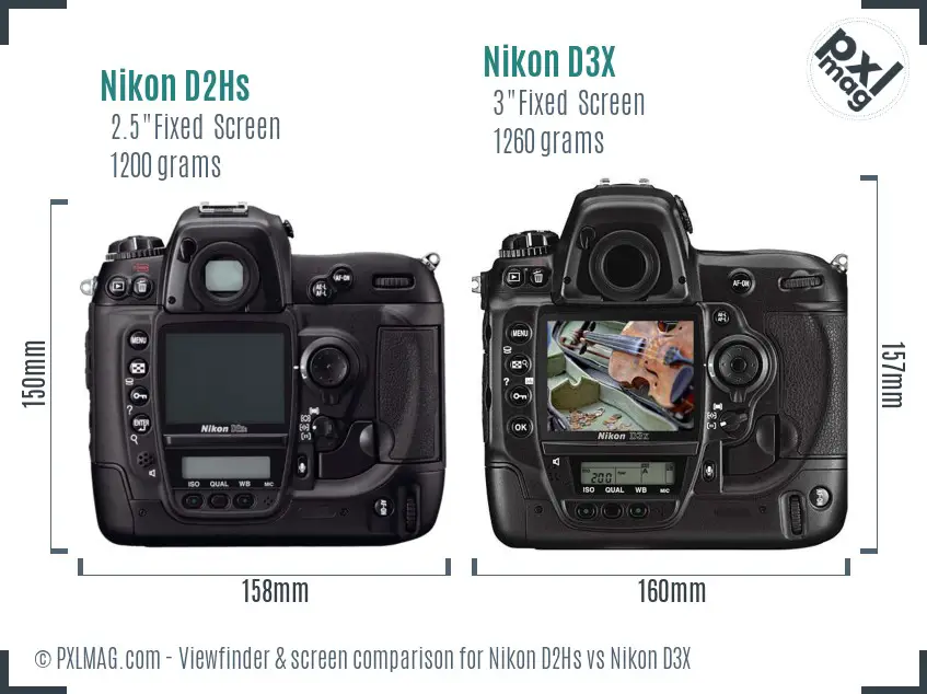 Nikon D2Hs vs Nikon D3X Screen and Viewfinder comparison