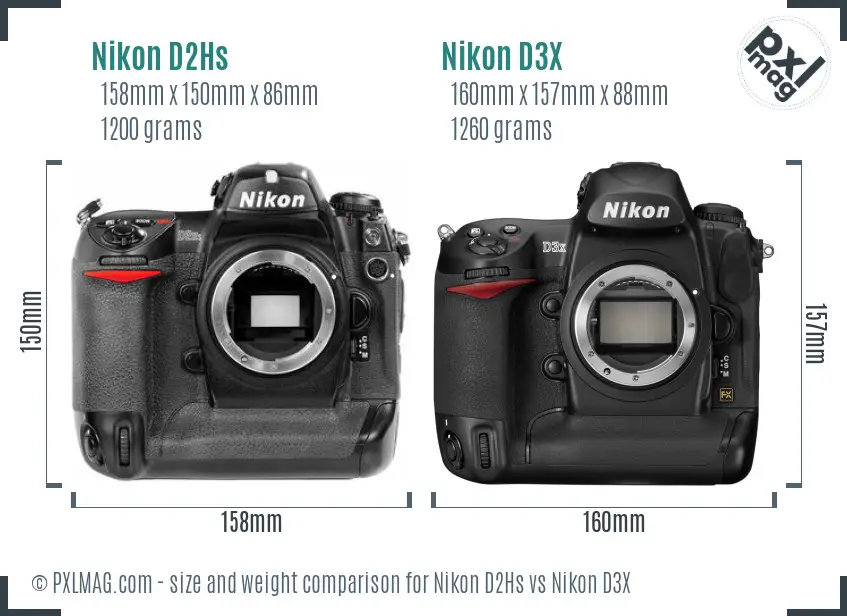 Nikon D2Hs vs Nikon D3X size comparison