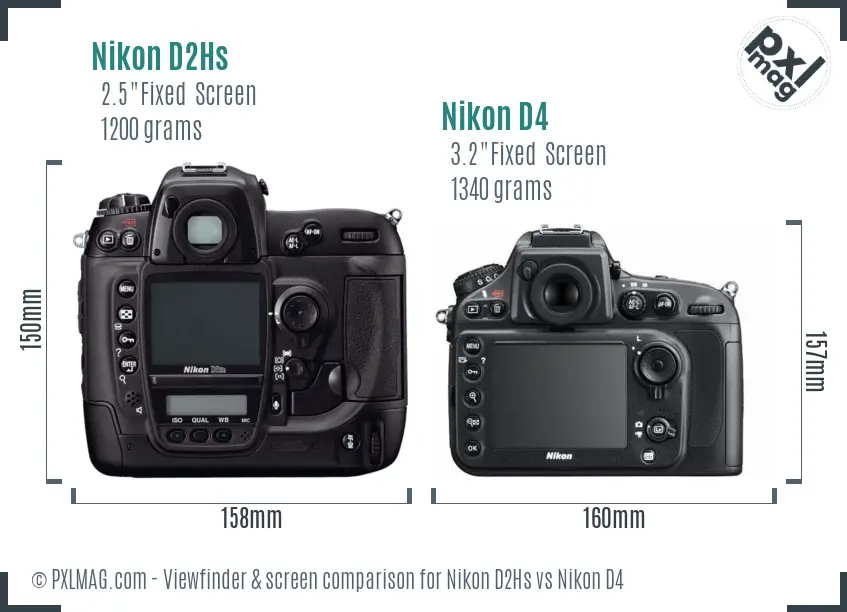 Nikon D2Hs vs Nikon D4 Screen and Viewfinder comparison