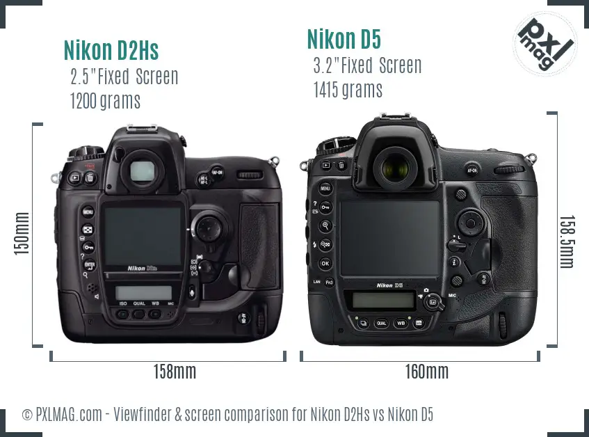 Nikon D2Hs vs Nikon D5 Screen and Viewfinder comparison