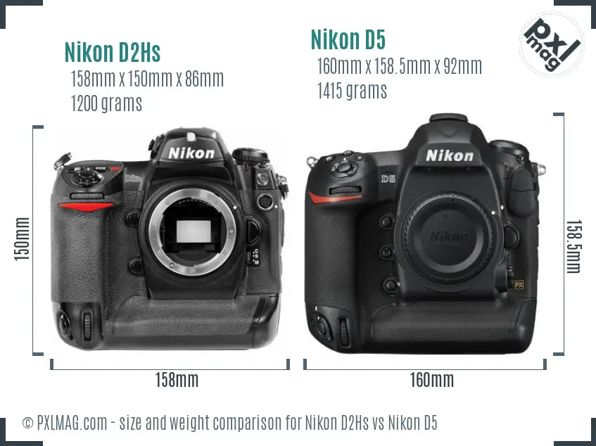Nikon D2Hs vs Nikon D5 size comparison