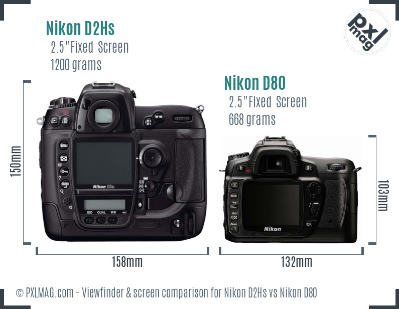 Nikon D2Hs vs Nikon D80 Screen and Viewfinder comparison