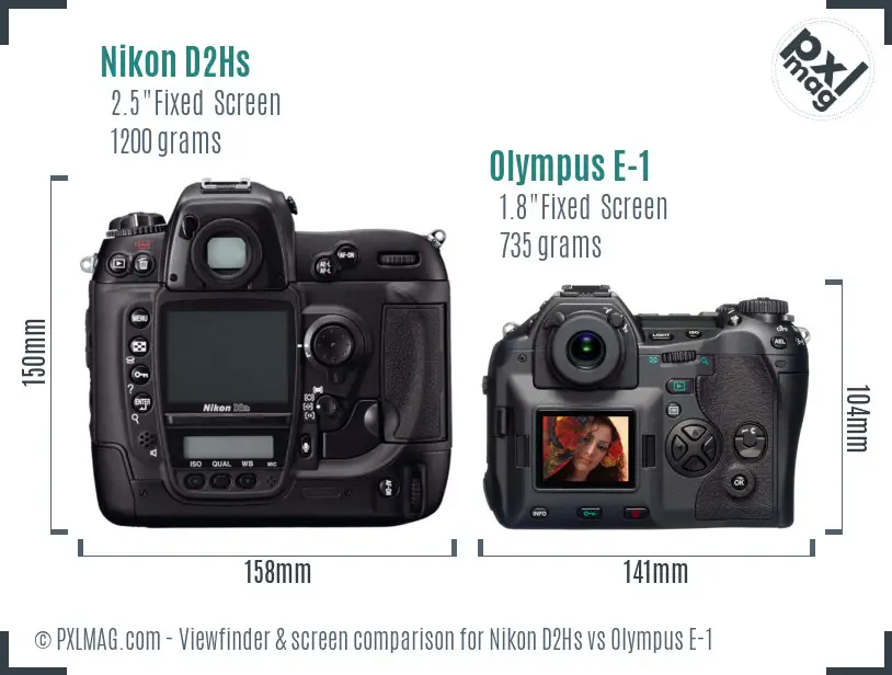 Nikon D2Hs vs Olympus E-1 Screen and Viewfinder comparison