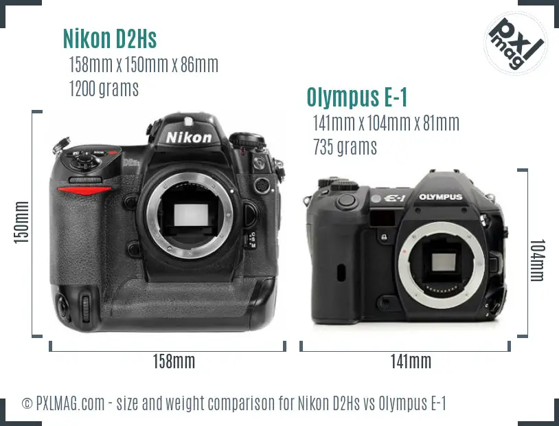 Nikon D2Hs vs Olympus E-1 size comparison