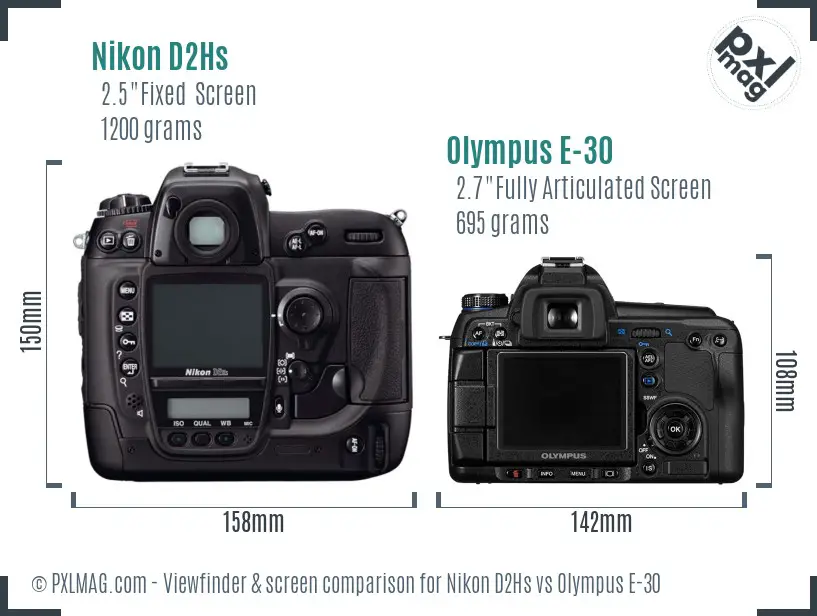 Nikon D2Hs vs Olympus E-30 Screen and Viewfinder comparison